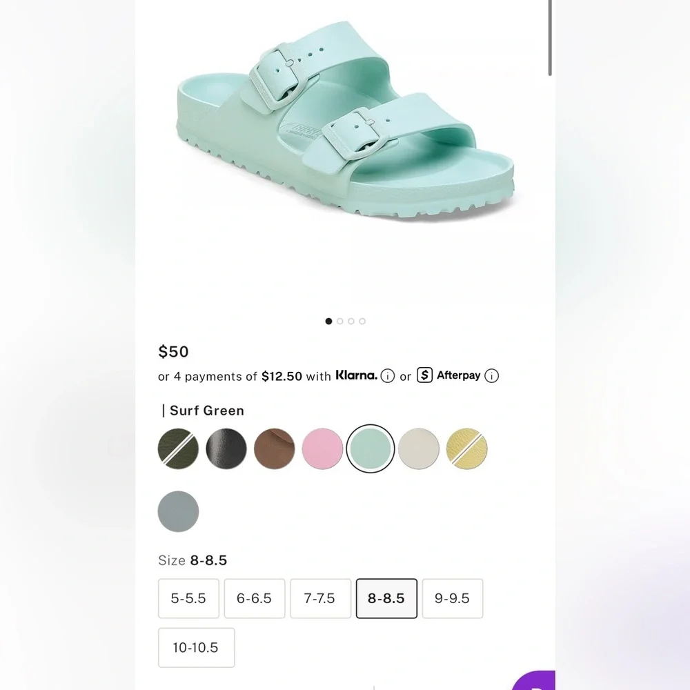 New NIB Birkenstock Arizona Eva sandals mint green surf green 8-8.5 or 39 - Picture 3 of 8
